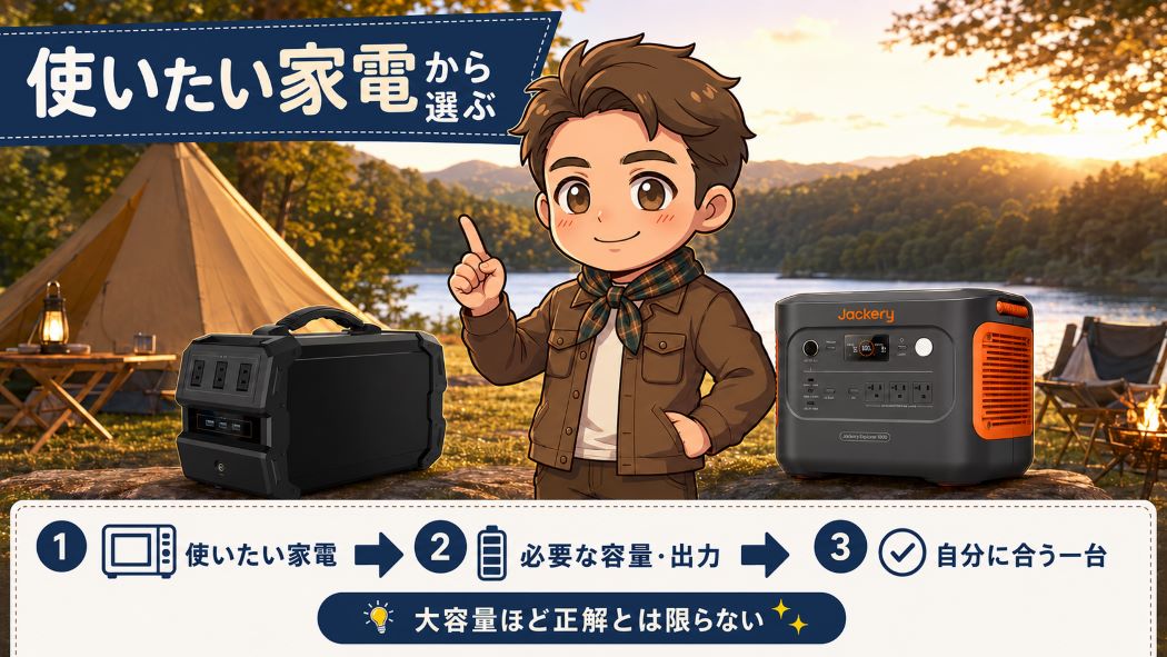 キャンプで使いたい家電から最適な容量と出力を選ぶわいずパパ