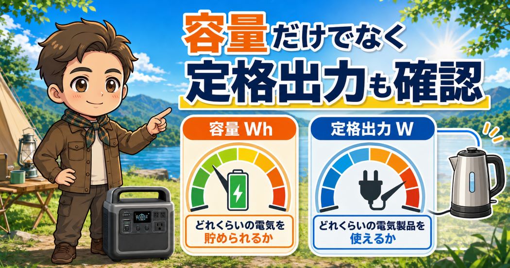 ポータブル電源選びでは容量Whと定格出力Wの両方を確認